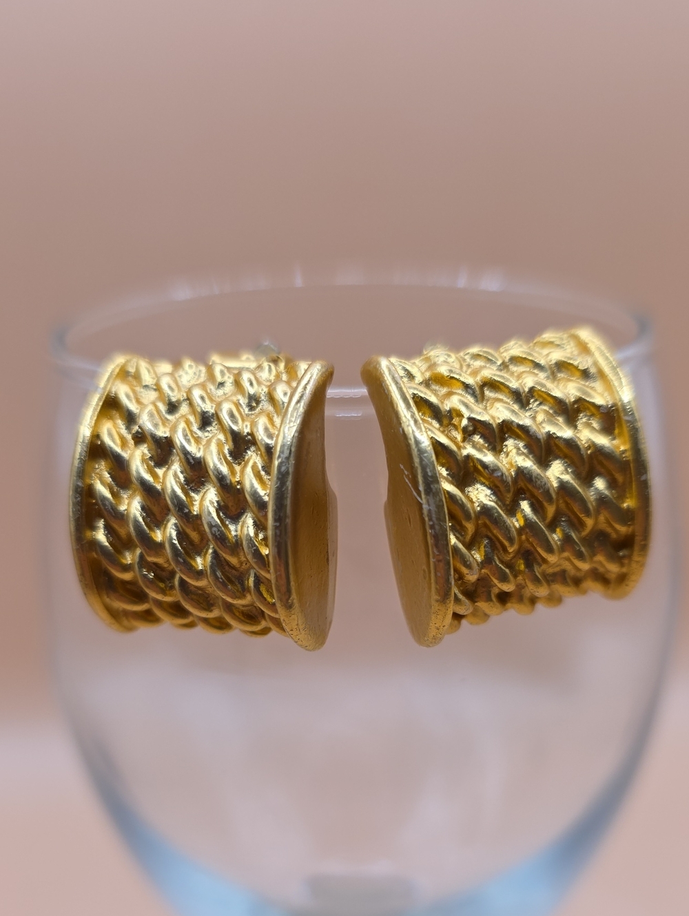 Vintage Textured Chunky Gold Clip-On Earrings